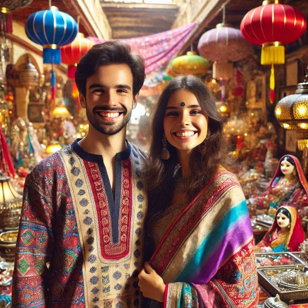 a man and a woman in ethnic wear